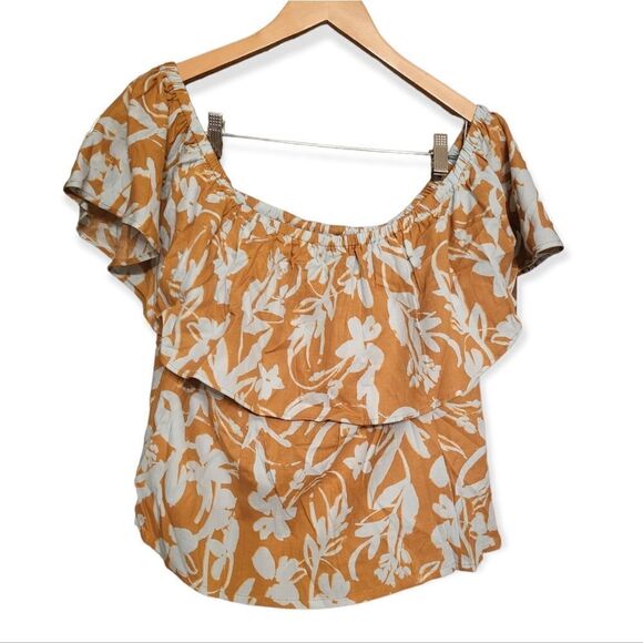 NWT Ava & Viv Ruffle Off the Shoulder Blue & Gold Top size 2X - Picture 1 of 6
